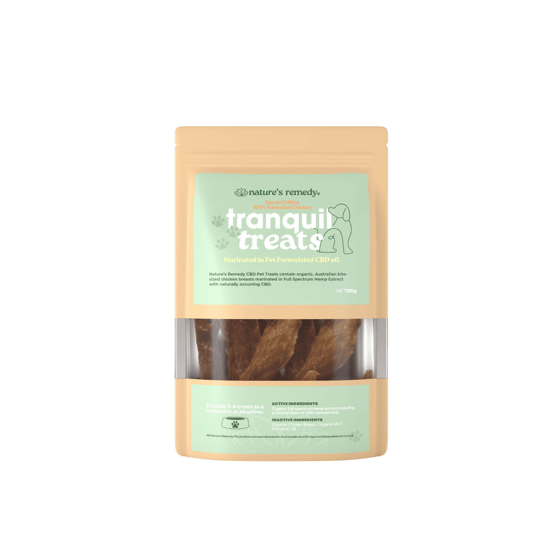 Tranquil Treats Organic Australian Chicken and Hemp 100g - Chicken100g-7