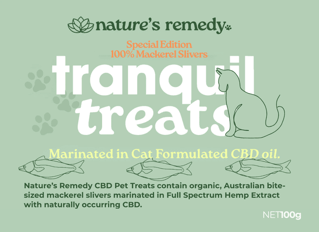 Tranquil Treats Organic Australian Mackerel and Hemp 100g for CATS - 100glabels110x80mm_110x80mm