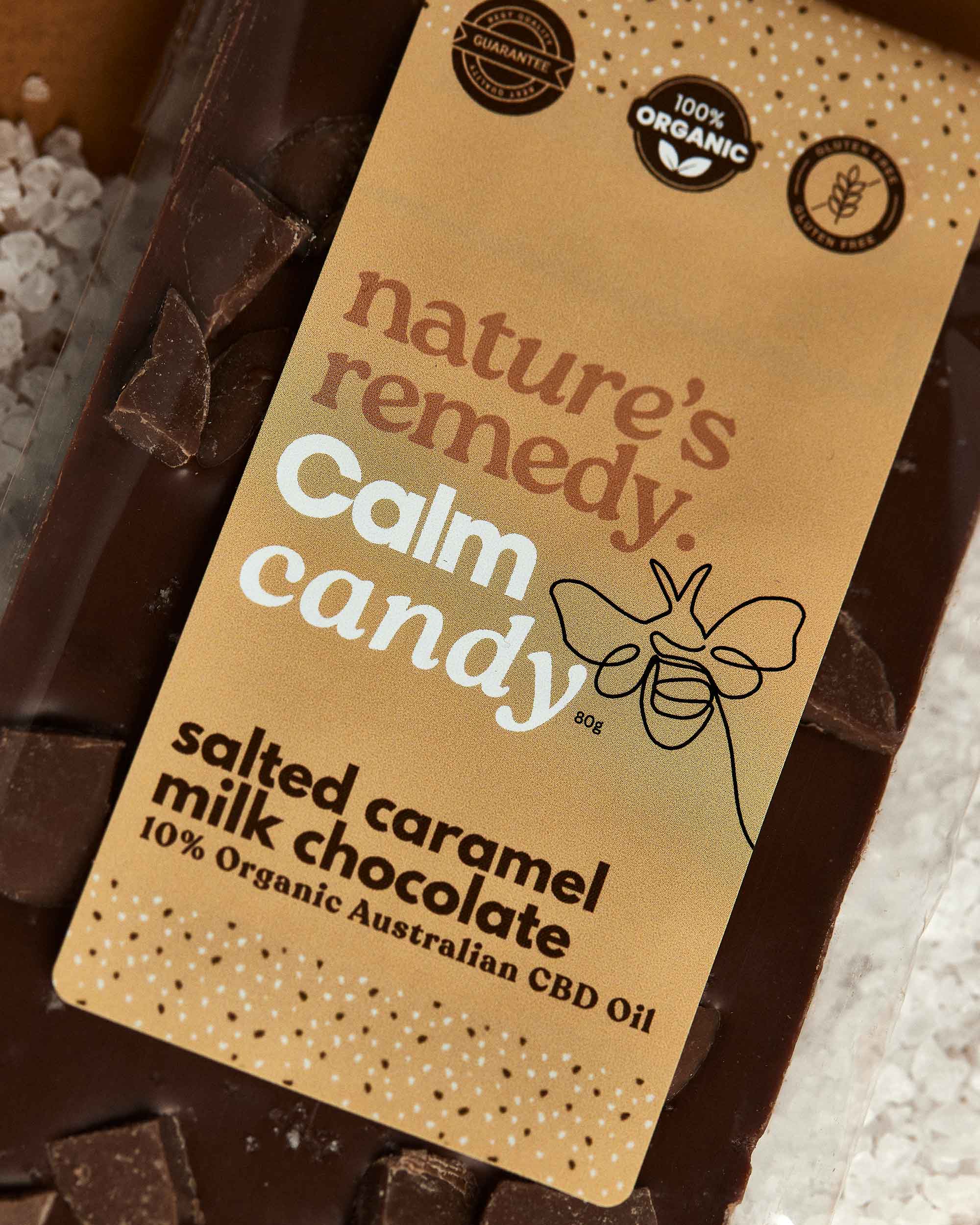 Australian made Organic Chocolate with Organic Australian CBD Oil - Salted Caramel Milk Chocolate - 251030_SHOT_3177_255332ab-4879-4009-8e87-6530c39bc428-1