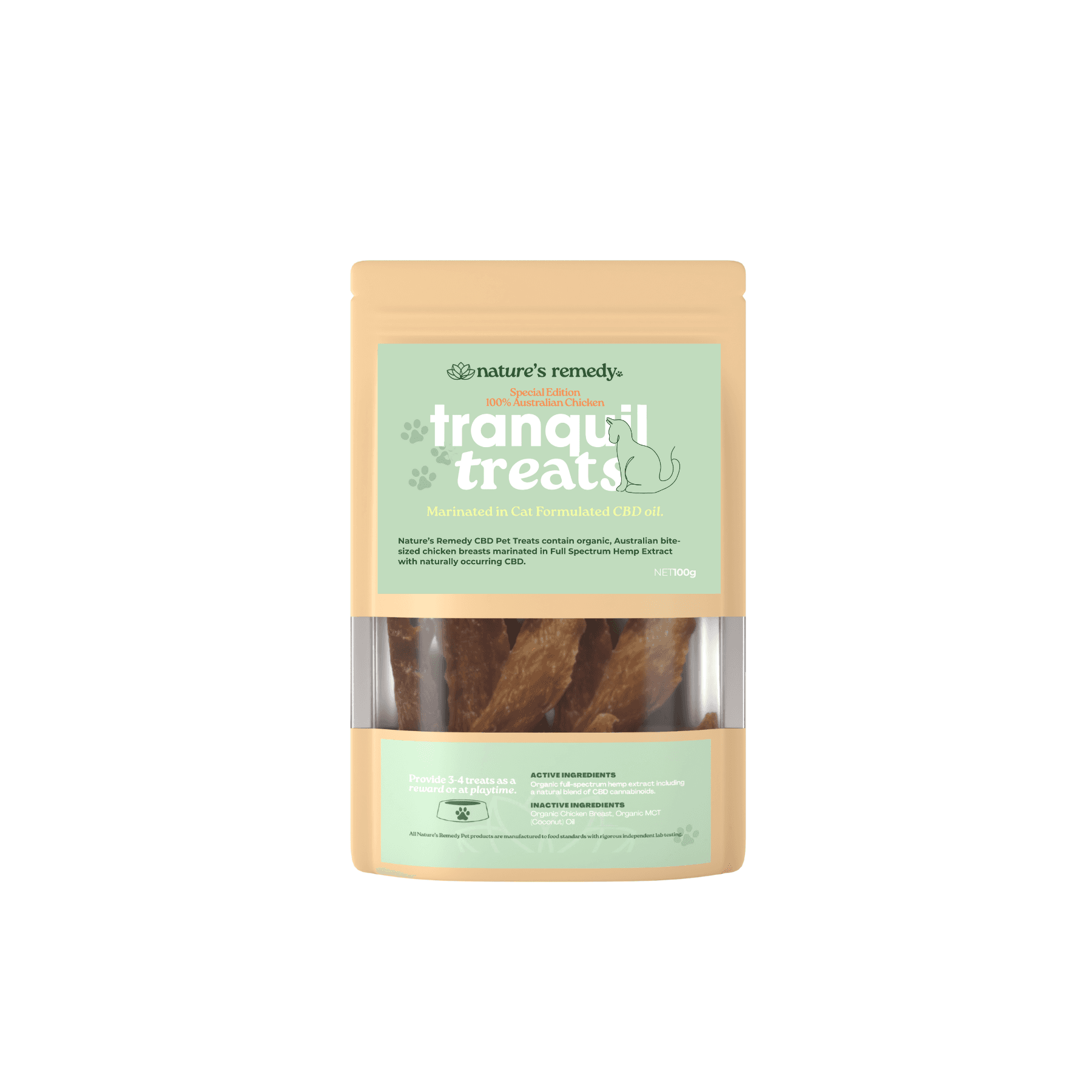 Tranquil Treats Organic Australian Chicken and Hemp 100g for CATS - CATChicken400g_2-1