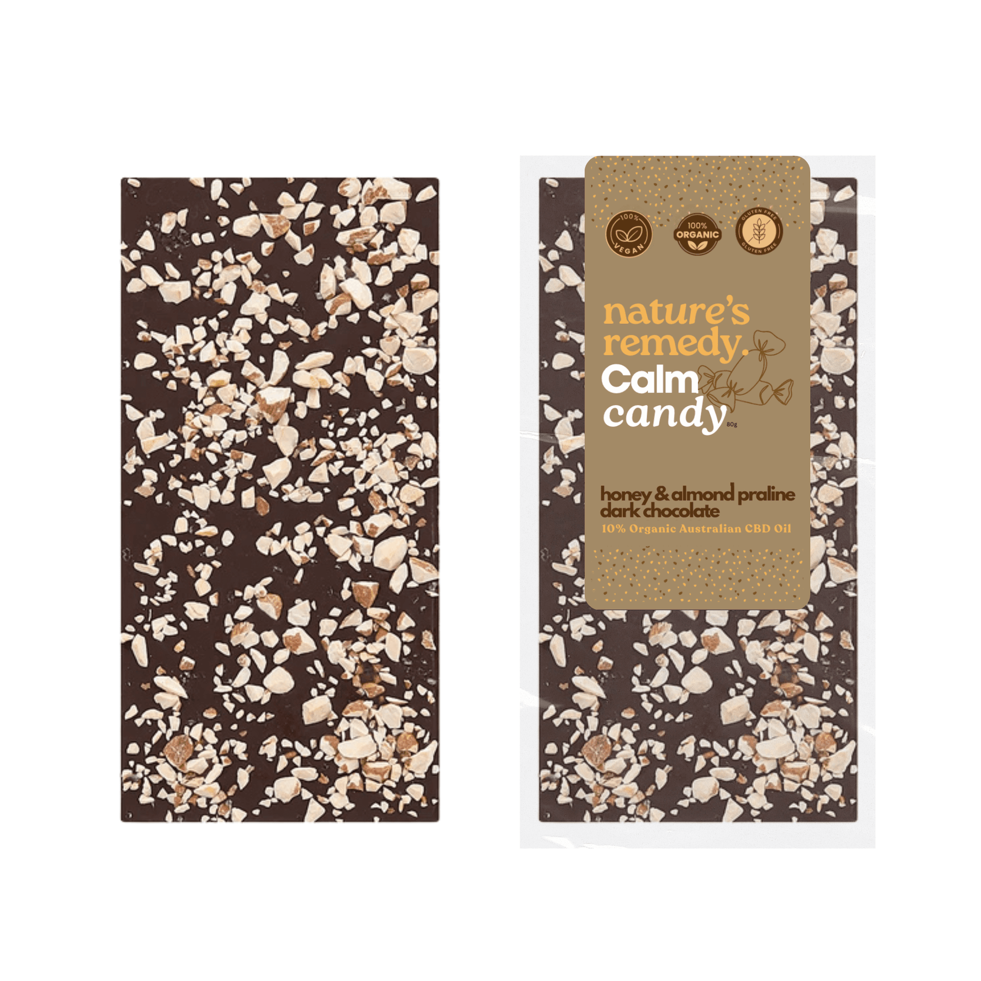 Australian made Organic Chocolate with Organic Australian CBD Oil - Honey & Almond Praline Dark Chocolate - HoneyAlmondPraline_10dadfa5-9499-4ceb-a6a7-430435c9ab40-1